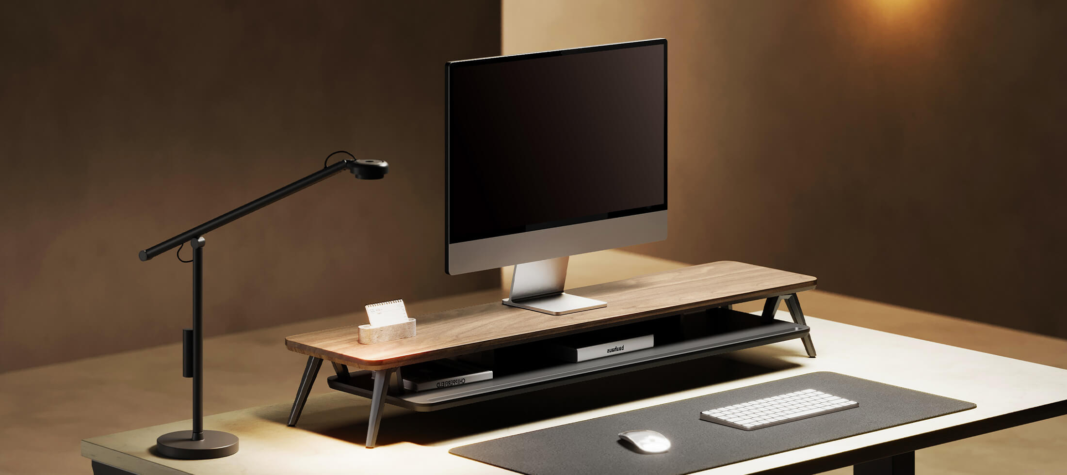 FENGE DESK SHELF SHELL オーク色　W108cm Fenge Dual Monitor Stand, 2 Monitor Riser, 42.5 Inch Wood